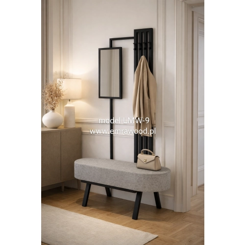 Ławka Do Przedpokoju Z Wieszakiem I Lustrem Metalowa Siedzisko Tapicerowane Stal LMW-9